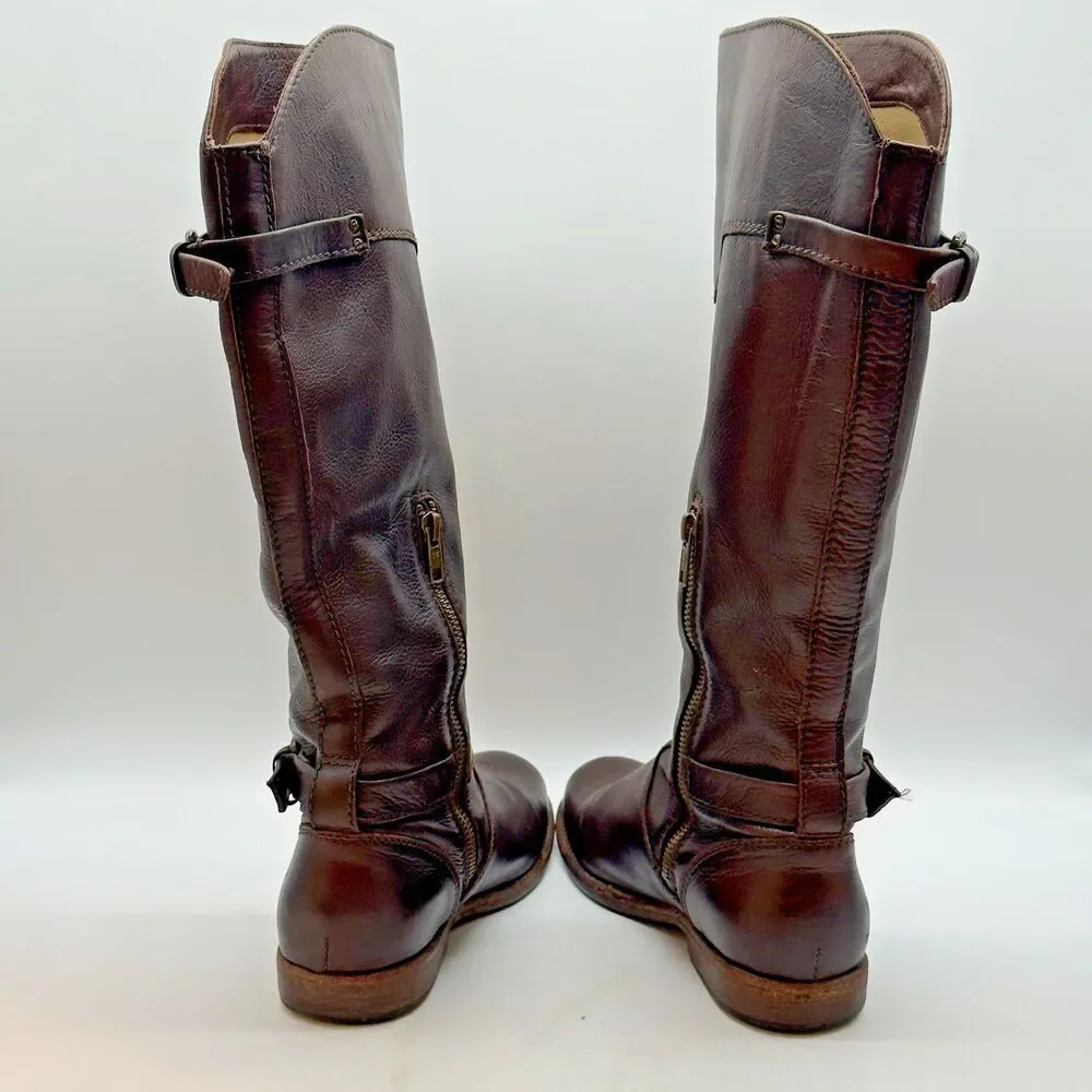 FRYE Phillip Knee High Leather Equestrian Riding Boots Women's 7.5B Dark Brown